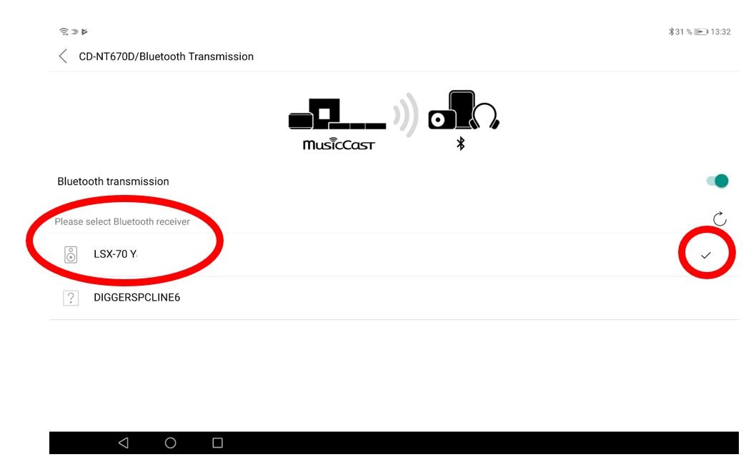 musiccast bluetooth transmission