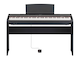 Front view of the P-125aB (black model) in combination with the optional stand and sustain pedal