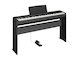 Diagonal side view of the P-145B (black model) in combination with the optional stand and metal sustain pedal