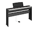 Diagonal side view of the P-223B (black model) in combination with the optional stand and sustain pedal