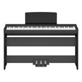 Front view of the P-223B (black model) in combination with the optional stand and three-pedal pedal unit
