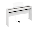 Diagonal side view of the P-225WH (white model) in combination with the optional stand and sustain pedal