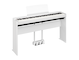 Diagonal side view of the P-225WH (white model) in combination with the optional stand and metal three-pedal pedal unit