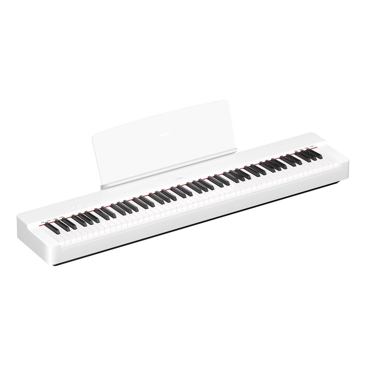 Diagonal side view of the P-225WH (white model) with music rest