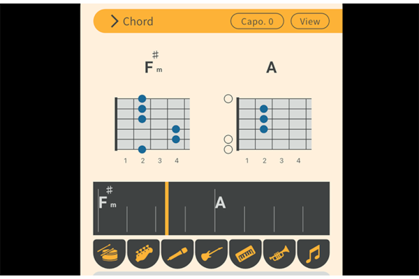 A screen capture from an automatic display of chord progressions generated using chord analysis